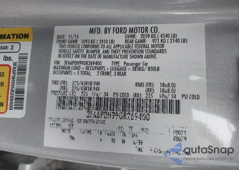 2016 Ford Fusion Se из США, поврежденный, VIN 3FA6P0H99GR269400
